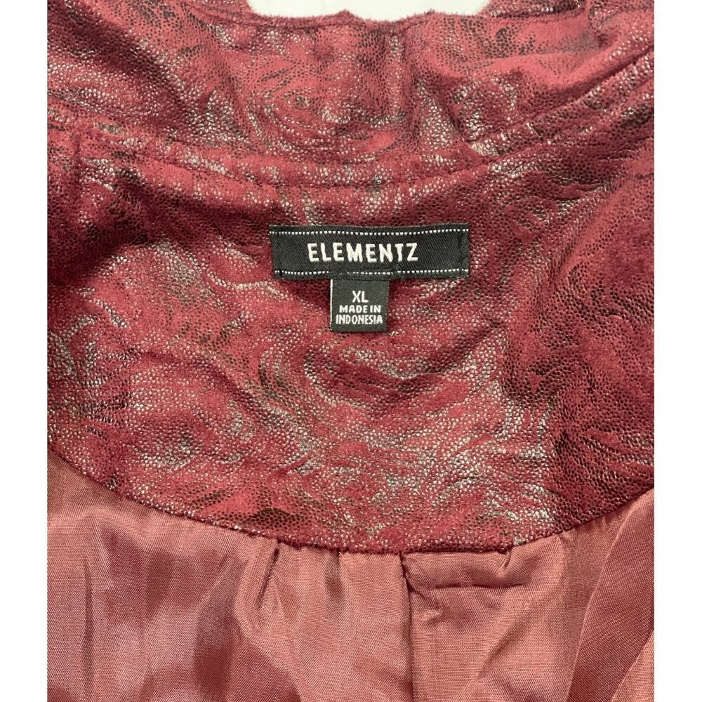 ELEMENTZ Maroon Suede-Feel Embossed Jacket Women's XL Full Zip Ruffle Metallic - Picture 9 of 15